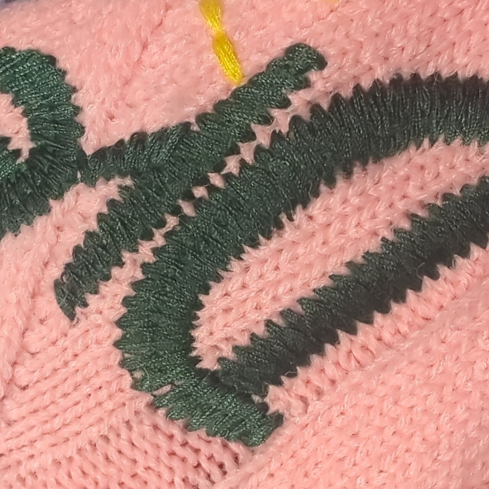 Patchwork Wool Blend Embroidered Pink Cardigan Ne… - image 6